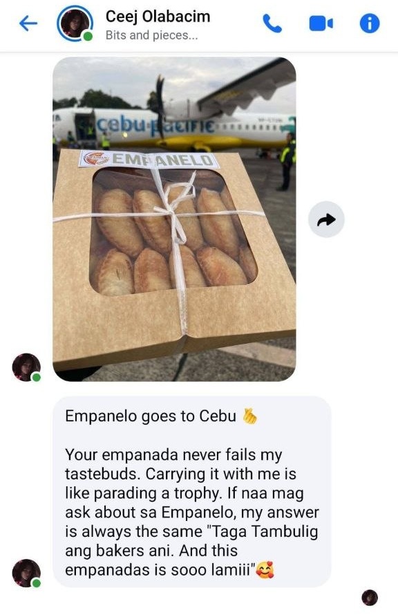 Message from Ceej Olabacim — Empanelo goes to Cebu, bakers from Tambulig